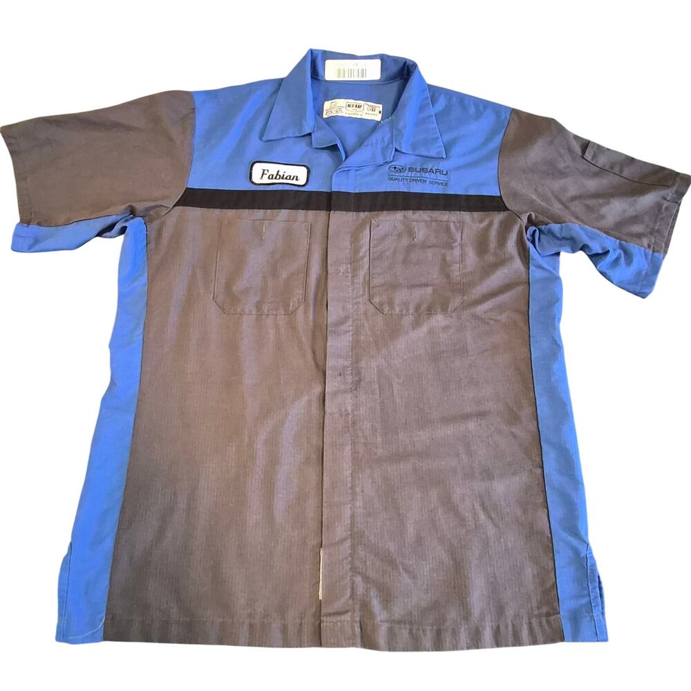 Red Kap Subaru Dealer Mechanic Work Shirt Mens Large Blue Grey Fabian